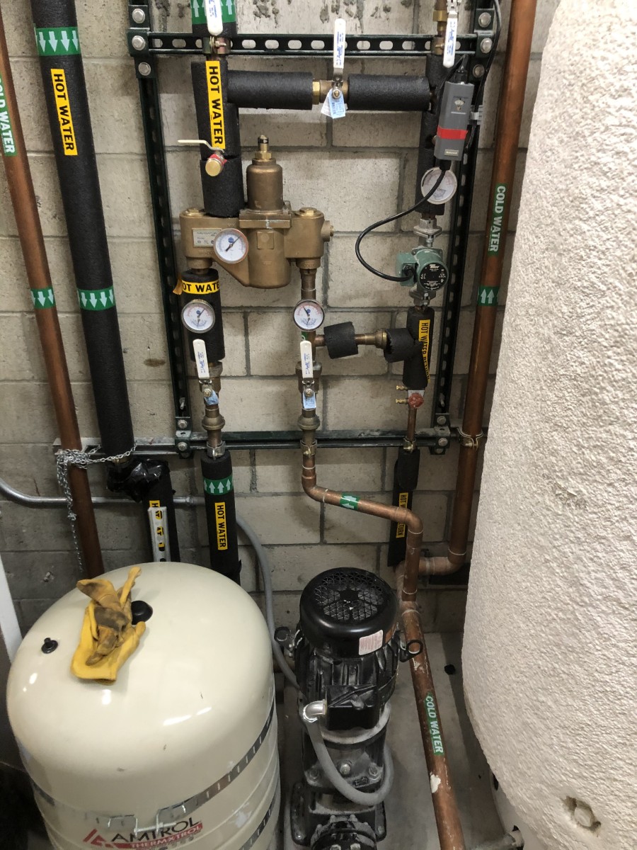 Mechanical room with hotcold water lines - Plumbing for Gyms